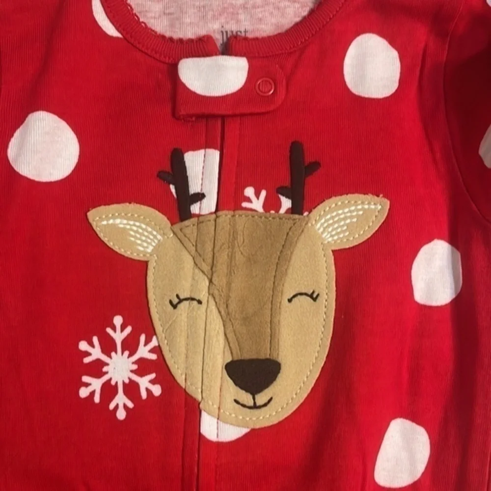 Carter’s pajama set reindeer girls footed long sleeve red pink Santa pjs NWT 18M